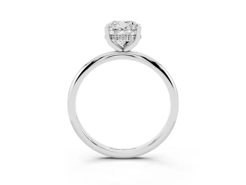 Cushion Cut Micro-Prong Hidden Halo Engagement Ring Setting | Plain Band | Sterling Silver