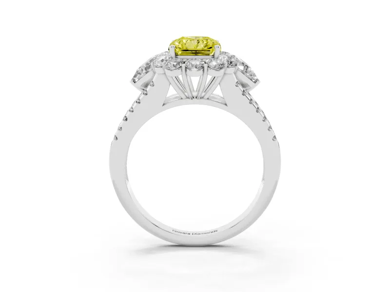 Fancy Yellow Radiant Cut Diamond Halo Split Shank Engagement Ring Set in Silver with Prong-Held Center Stone