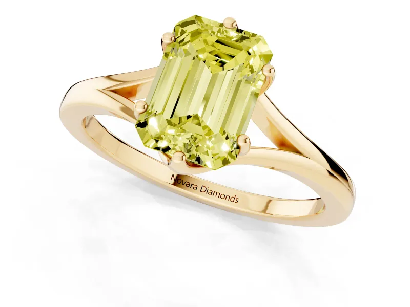 Emerald Cut Split Shank Engagement Ring Setting for a Fancy Yellow Lab-Grown Diamond | Yellow Gold