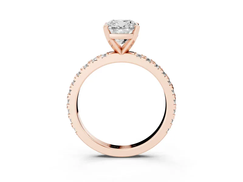Cushion Cut Shared Prong Solitaire Engagement Ring Setting | Pavé Band | Rose Gold