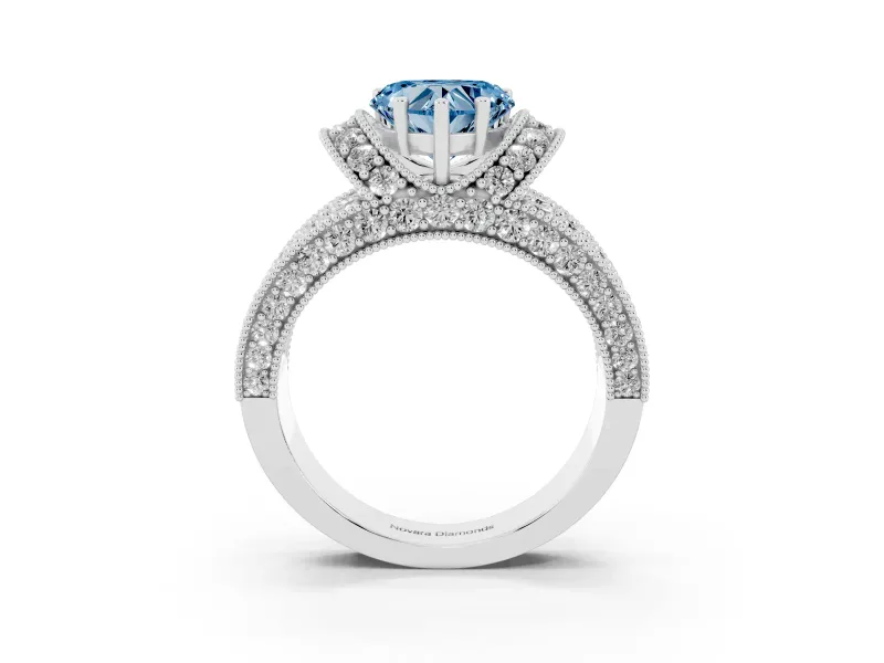 Heart-Shaped Vintage Pave Engagement Ring Setting for a Fancy Blue Lab-Grown Diamond | Milgrain Edges | Platinum