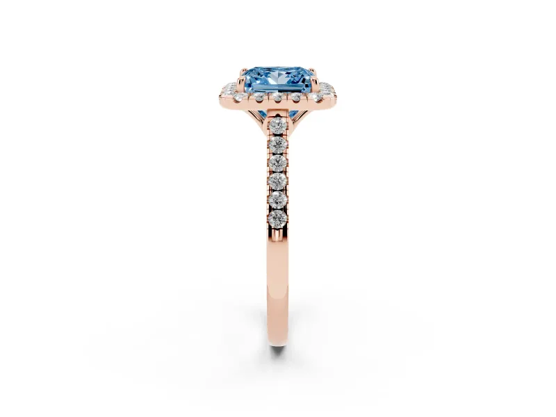Princess Cut Raised Halo Engagement Ring Setting for a Fancy Blue Lab-Grown Diamond | Rose Gold
