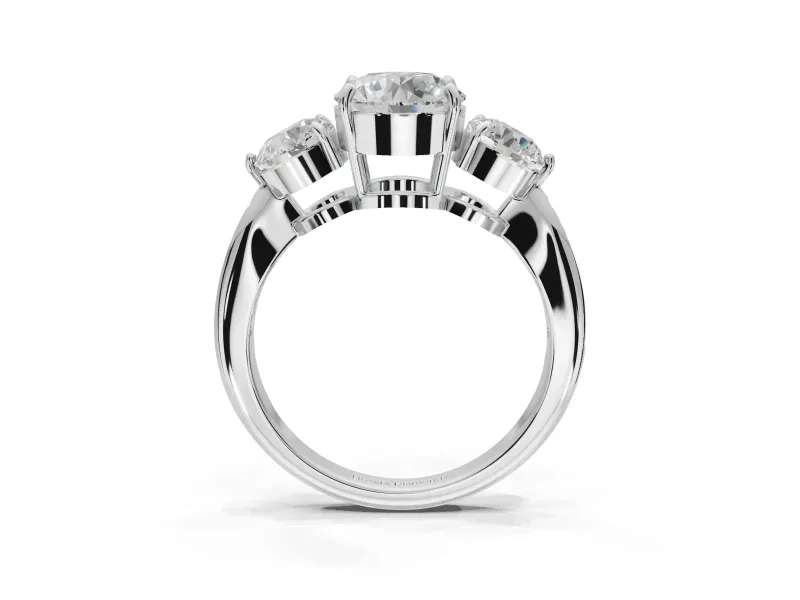 Round Three Stone Engagement Ring Setting | Tapered Pave Band | White Gold