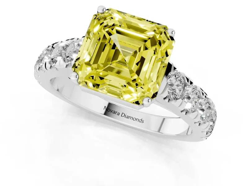 Asscher Cut Engagement Ring Setting for a Fancy Yellow Lab-Grown Diamond | White Gold - Design NV-24643