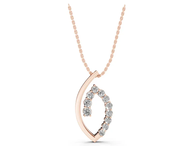 Round Lab-Grown Diamond Marquise Outline Pendant Necklace | Open Leaf Shape | Rose Gold