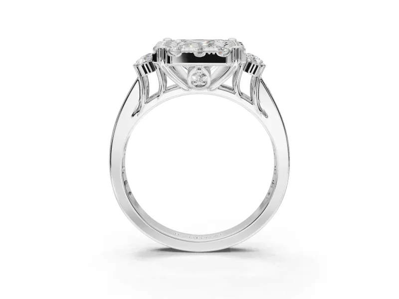 Radiant Cut Halo Side Cluster Engagement Ring Setting | Graduated Channel Band | Sterling Silver