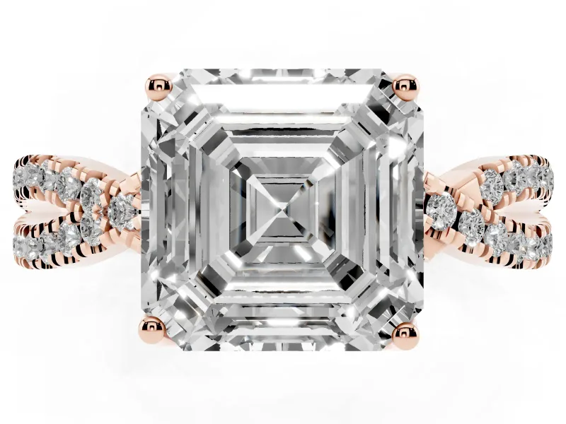 Asscher Cut Twisted Split Shank Pave Engagement Ring Setting | Pave Gallery | Rose Gold