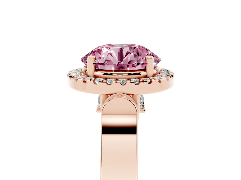 Round Pavé Halo Engagement Ring Setting for a Fancy Pink Lab-Grown Diamond | Rose Gold