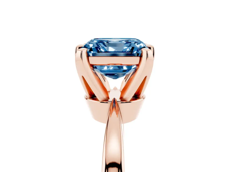 Fancy Blue Asscher Cut Diamond Solitaire Engagement Ring Set in Rose gold with Slim Tapered Solitaire Band