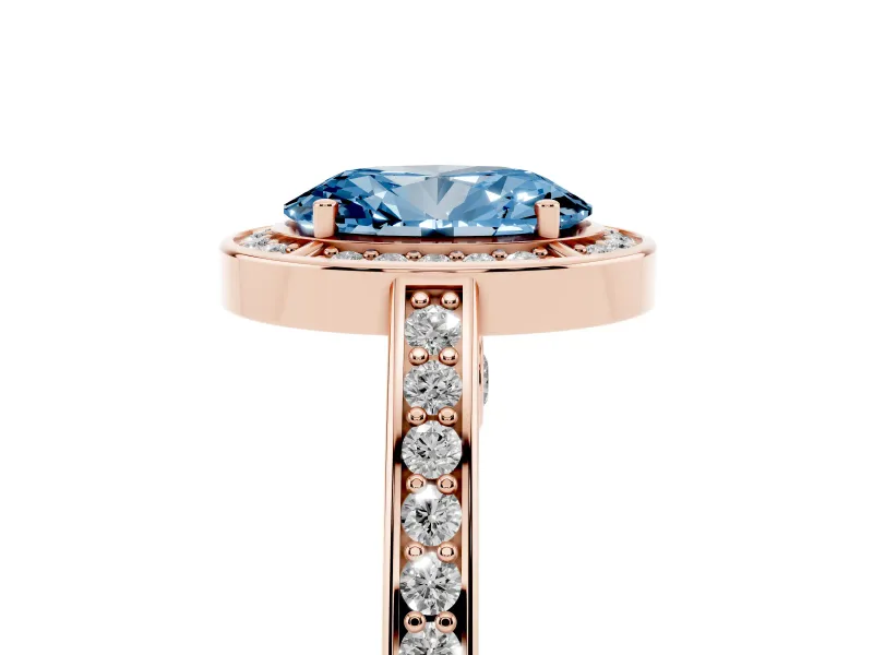 Oval Sectioned Halo Engagement Ring Setting for a Fancy Blue Lab-Grown Diamond | Rose Gold