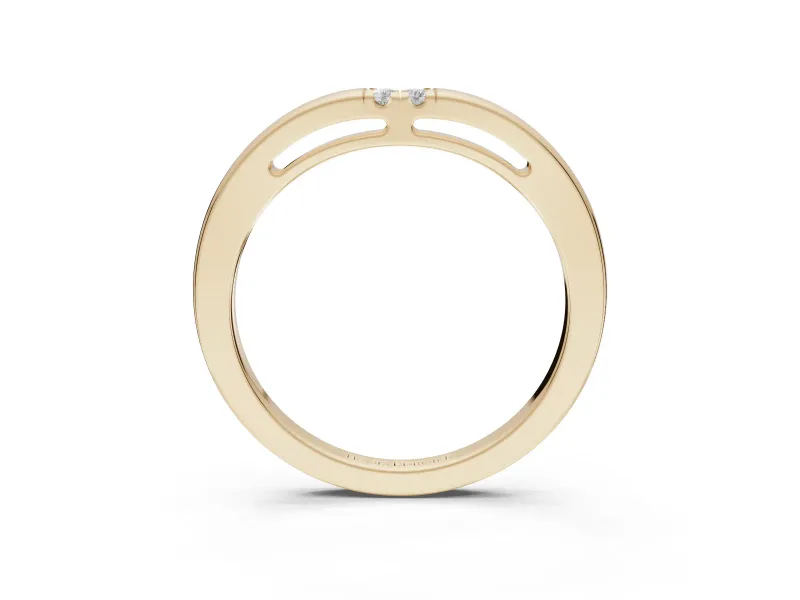 Round Lab-Grown Diamond Toi et Moi Curved Wedding Band | Side Slot Cut-Outs | Yellow Gold