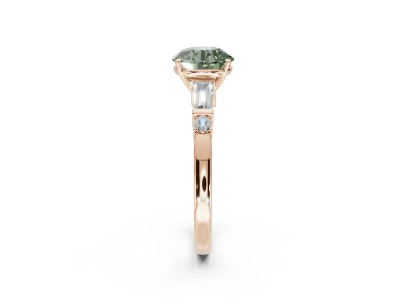 Round Tapered Baguette Engagement Ring Setting for a Fancy Green Lab-Grown Diamond | Rose Gold