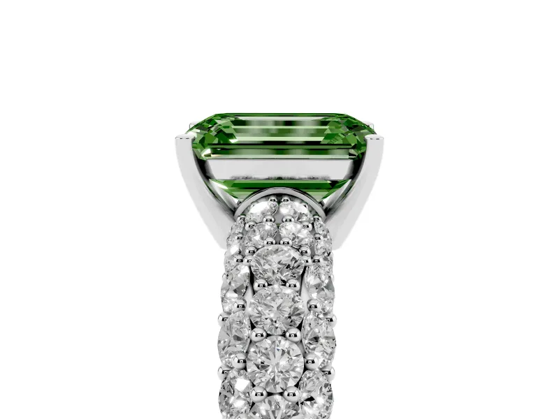 Emerald Cut Close Set Pave Engagement Ring Setting for a Fancy Green Lab-Grown Diamond | Multi Row | Sterling Silver