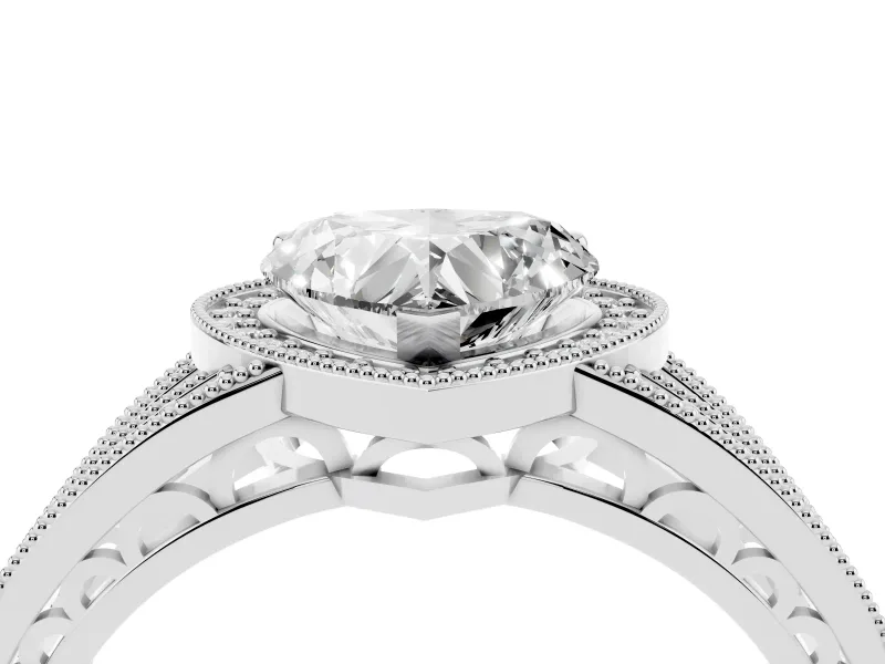 Heart Cut Diamond Halo Ring Set in Platinum with Accent Split Shank and Prong Setting