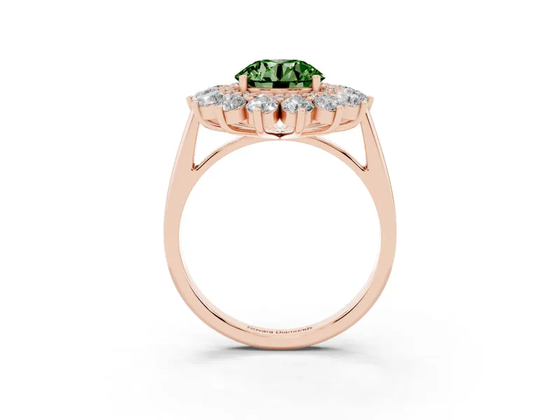 Round Floral Double Halo Engagement Ring Setting for a Fancy Green Lab-Grown Diamond | Plain Band | Rose Gold