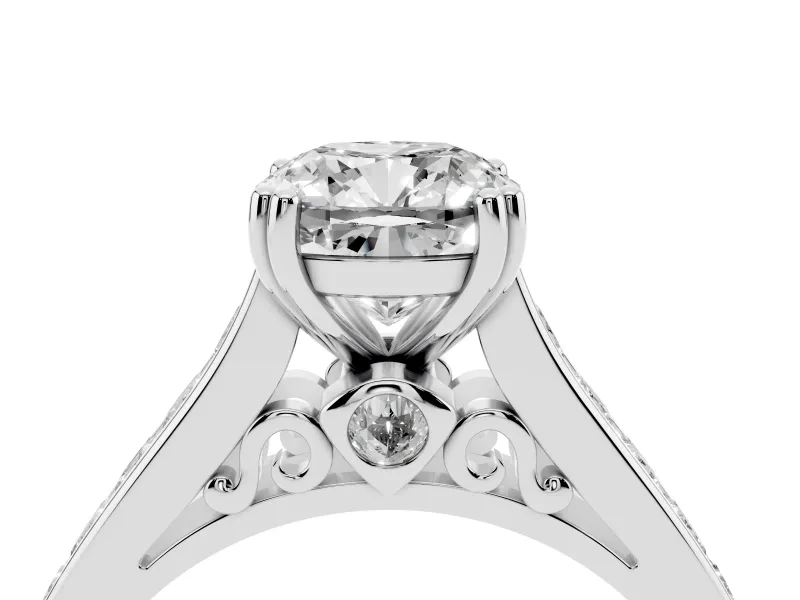 Cushion Cut Cathedral Channel Set Engagement Ring Setting | Double Claw Prongs | White Gold