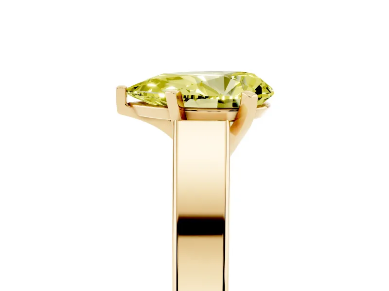 Fancy Yellow Pear Cut Diamond Solitaire Engagement Ring Set in Yellow gold with Prong Setting and Tapered Band