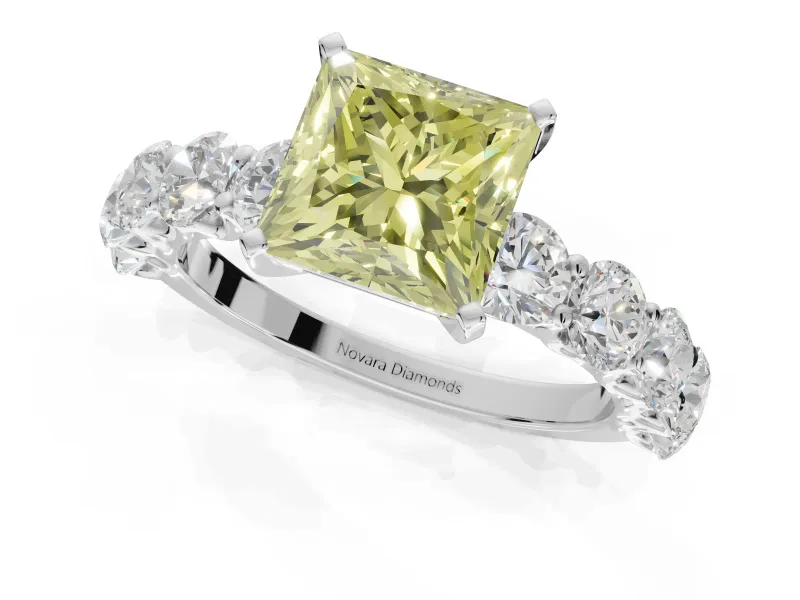Princess Cut Engagement Ring Setting for a Fancy Yellow Lab-Grown Diamond | White Gold - Design NV-24455