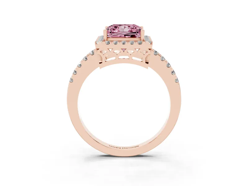 Princess Cut Halo Engagement Ring Setting for a Fancy Pink Lab-Grown Diamond | Pavé Band | Rose Gold