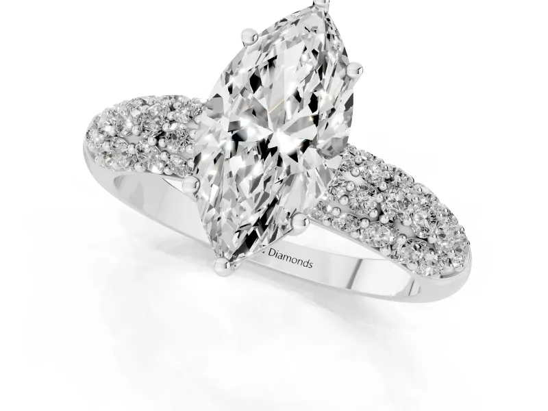 Marquise Multi Row Pave Solitaire Engagement Ring Setting | Domed Shoulders | Platinum