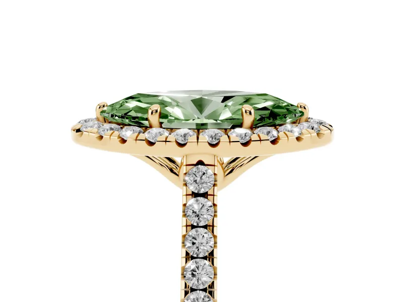Marquise Raised Halo Engagement Ring Setting for a Fancy Green Lab-Grown Diamond | Yellow Gold