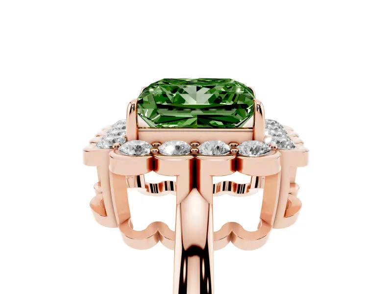 Princess Cut Scalloped Cluster Halo Engagement Ring Setting for a Fancy Green Lab-Grown Diamond | Plain Band | Rose Gold