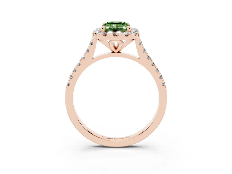 Emerald Cut Halo Engagement Ring Setting for a Fancy Green Lab-Grown Diamond | Tapered Band | Rose Gold
