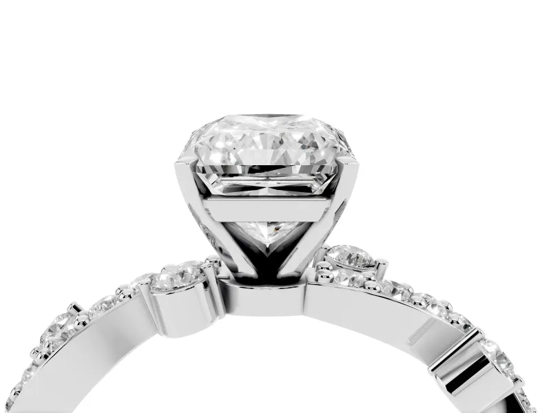 Radiant Cut Diamond Solitaire Twisted Band Set in Platinum with Pavé Setting