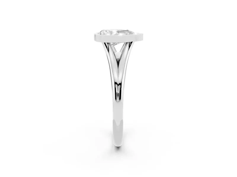 Bezel Set Pear Cut Diamond Solitaire Ring Set in Platinum with Tapered Band