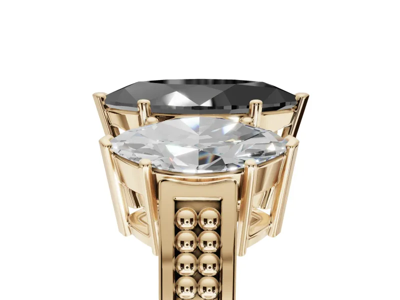 Fancy Black Marquise Lab-Grown Diamond Three-Stone Ring Set in Yellow Gold with Textured Band