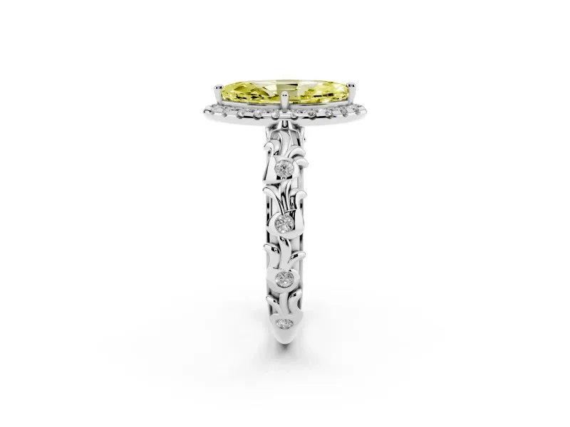 Marquise Leaf Halo Engagement Ring Setting for a Fancy Yellow Lab-Grown Diamond | Platinum