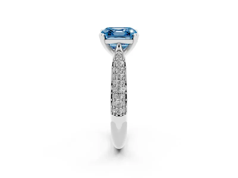 Asscher Cut Pavé Engagement Ring Setting for a Fancy Blue Lab-Grown Diamond | Multi-Row Shoulders | Sterling Silver