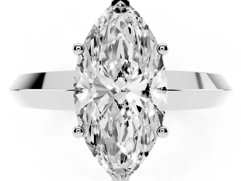 Marquise Cut Diamond Solitaire Engagement Ring Set in Platinum with Flat Band and Prong Setting