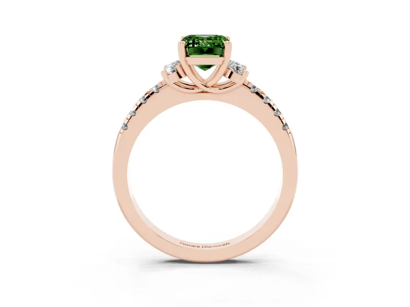 Emerald Cut Side Stone Engagement Ring Setting for a Fancy Green Lab-Grown Diamond | Pave Band | Rose Gold