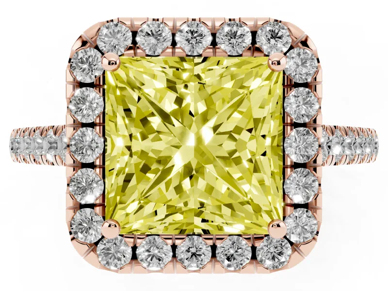 Princess Cut Raised Halo Engagement Ring Setting for a Fancy Yellow Lab-Grown Diamond | Rose Gold