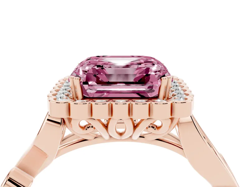 Asscher Cut Leaf Halo Engagement Ring Setting for a Fancy Pink Lab-Grown Diamond | Rose Gold