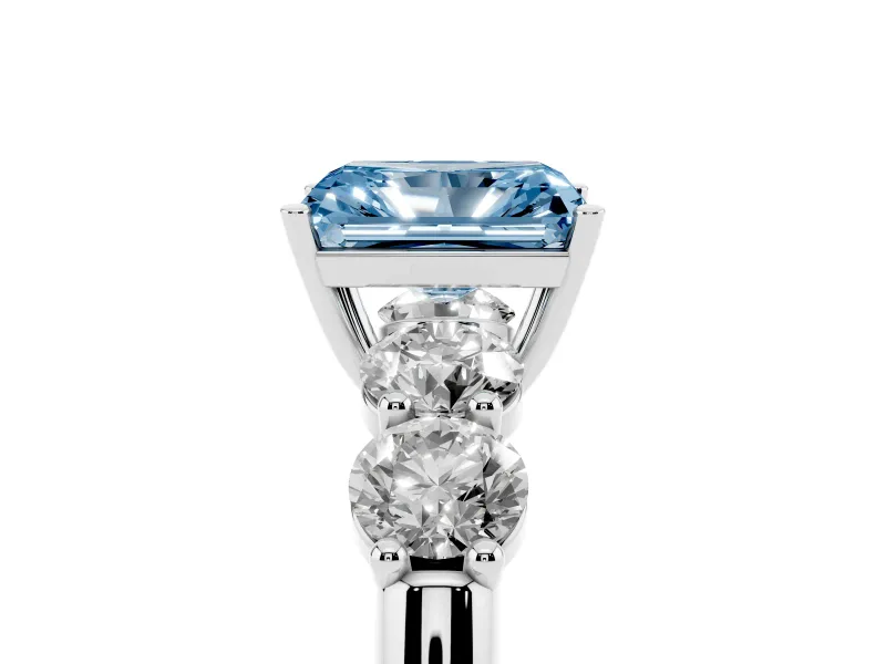 Radiant Cut Five Stone Engagement Ring Setting for a Fancy Blue Lab-Grown Diamond | Plain Band | Sterling Silver