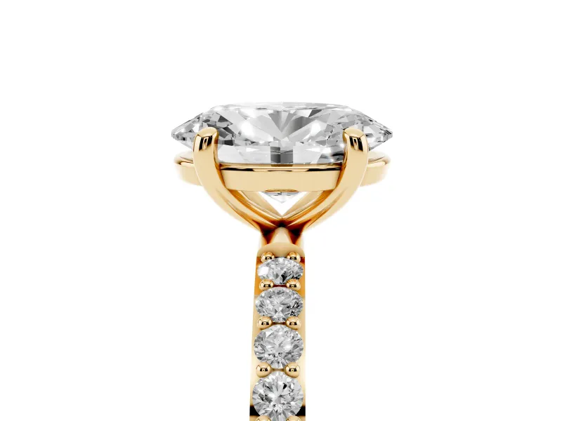 10 Carat Oval Lab-Grown Diamond Solitaire Engagement Ring | Pavé Shoulders | Yellow Gold