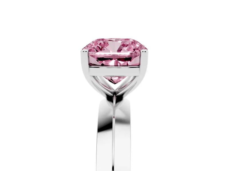 Fancy Pink Cushion Cut Diamond Solitaire Engagement Ring Set in Silver with Flat Band and Prong Setting