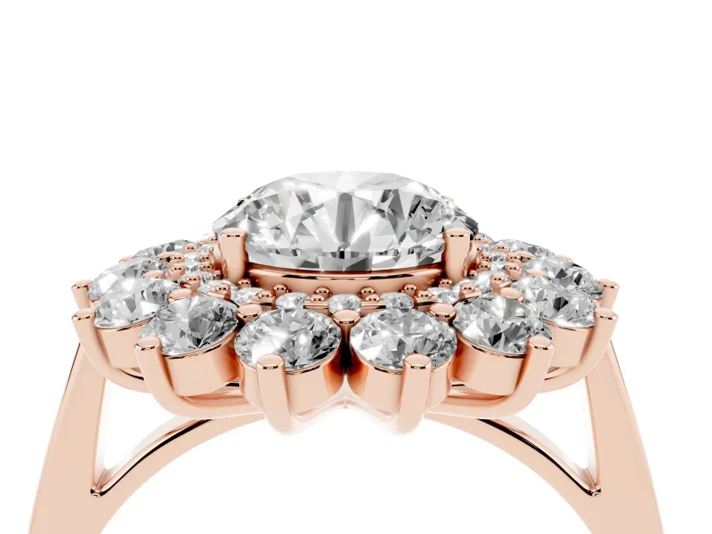 Round Floral Double Halo Engagement Ring Setting | Plain Band | Rose Gold