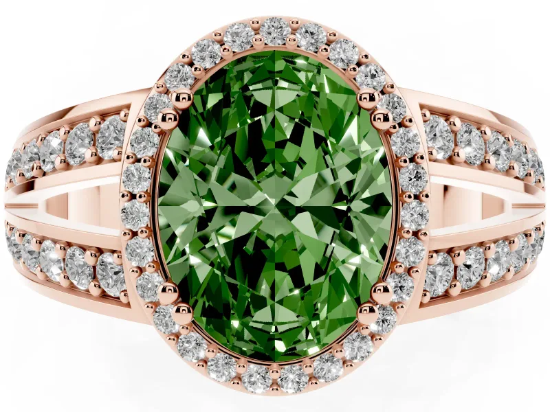Oval Halo Engagement Ring Setting for a Fancy Green Lab-Grown Diamond | Split Shank | Rose Gold