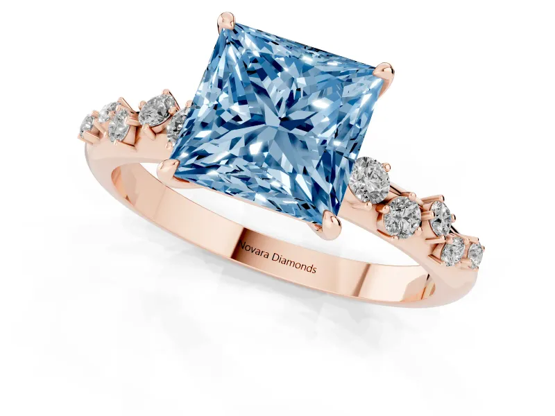 Princess Cut Graduated Solitaire Engagement Ring Setting for a Fancy Blue Lab-Grown Diamond | Rose Gold