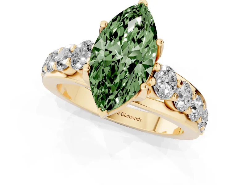 Marquise Graduated Engagement Ring Setting for a Fancy Green Lab-Grown Diamond | Yellow Gold