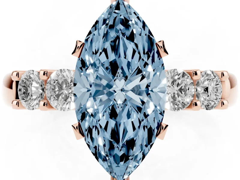 Marquise Five Stone Engagement Ring Setting for a Fancy Blue Lab-Grown Diamond | Rose Gold