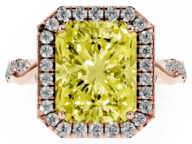 Radiant Cut Twist Halo Engagement Ring Setting for a Fancy Yellow Lab-Grown Diamond | Rose Gold