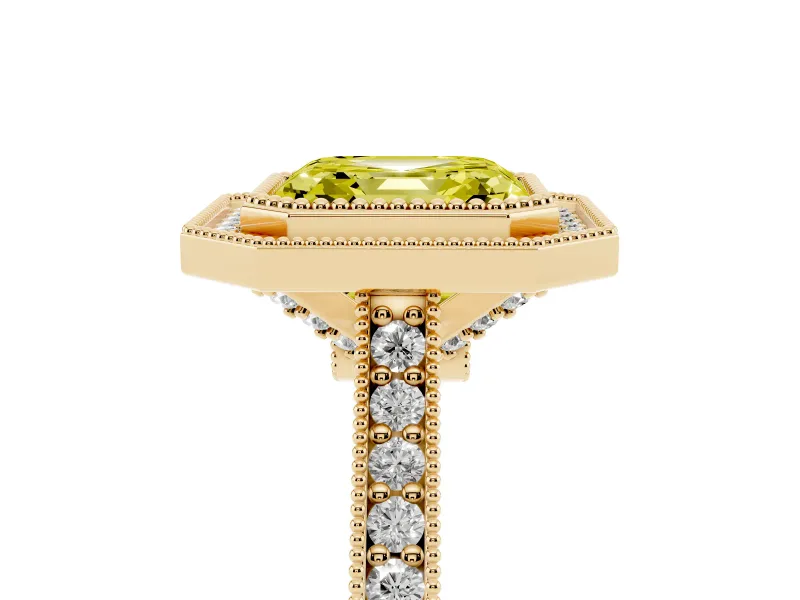 Asscher Cut Halo Engagement Ring Setting for a Fancy Yellow Lab-Grown Diamond | Yellow Gold - Design NV-24721