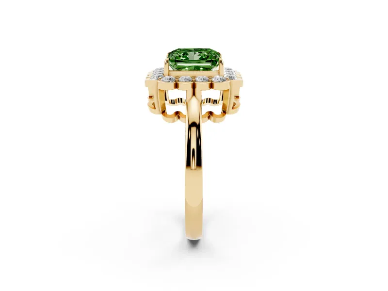 Princess Cut Halo Engagement Ring Setting for a Fancy Green Lab-Grown Diamond | Yellow Gold - Design NV-24719