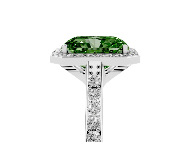 Radiant Cut Halo Engagement Ring Setting for a Fancy Green Lab-Grown Diamond | White Gold - Design NV-24729