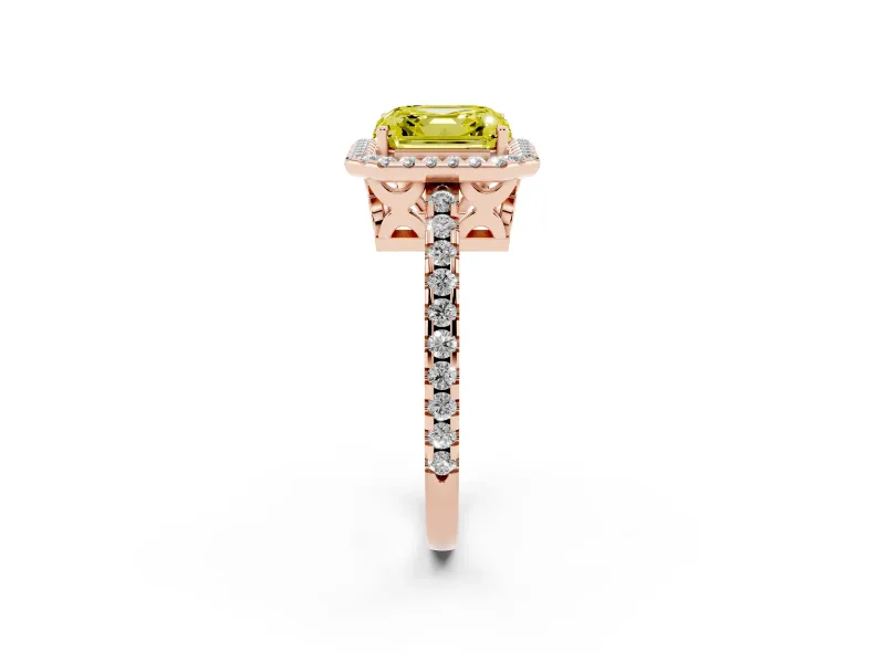 Asscher Cut Pave Halo Engagement Ring Setting for a Fancy Yellow Lab-Grown Diamond | Rose Gold