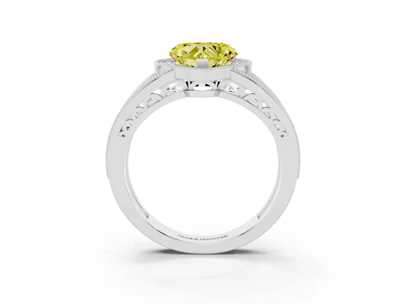 Fancy Yellow Heart Cut Diamond Halo Ring Set in Silver with Accent Split Shank and Prong Setting